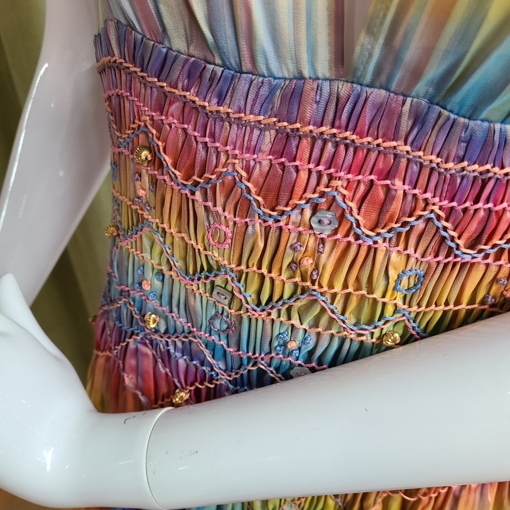 💥RUNWAY Matthew Williamson 100% Silk Colorful Beaded Embroidered Dress Size 6 - Picture 4 of 16